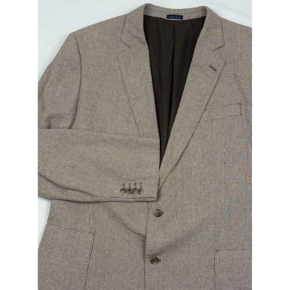 Stafford Linen/Cotton Sport Coat 46L Brown/Ivory Houndstooth Patch Pockets